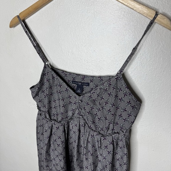 Y2K‎ Gap 100% Silk Babydoll Dress Gray Purple Floral Women's 6 Feminine Ruffle - Picture 2 of 11